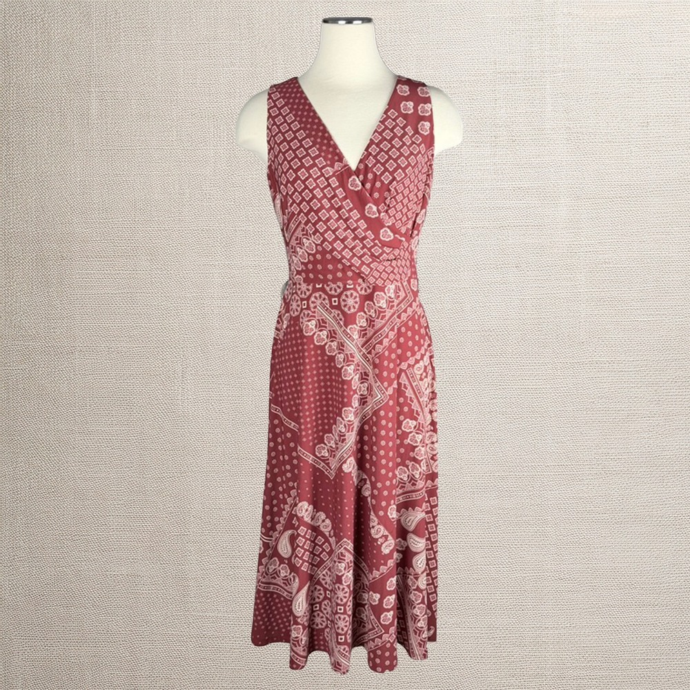 Laural Ralph Lauren LRL Red Bandana Midi Dress Lightweight Country Club Boho